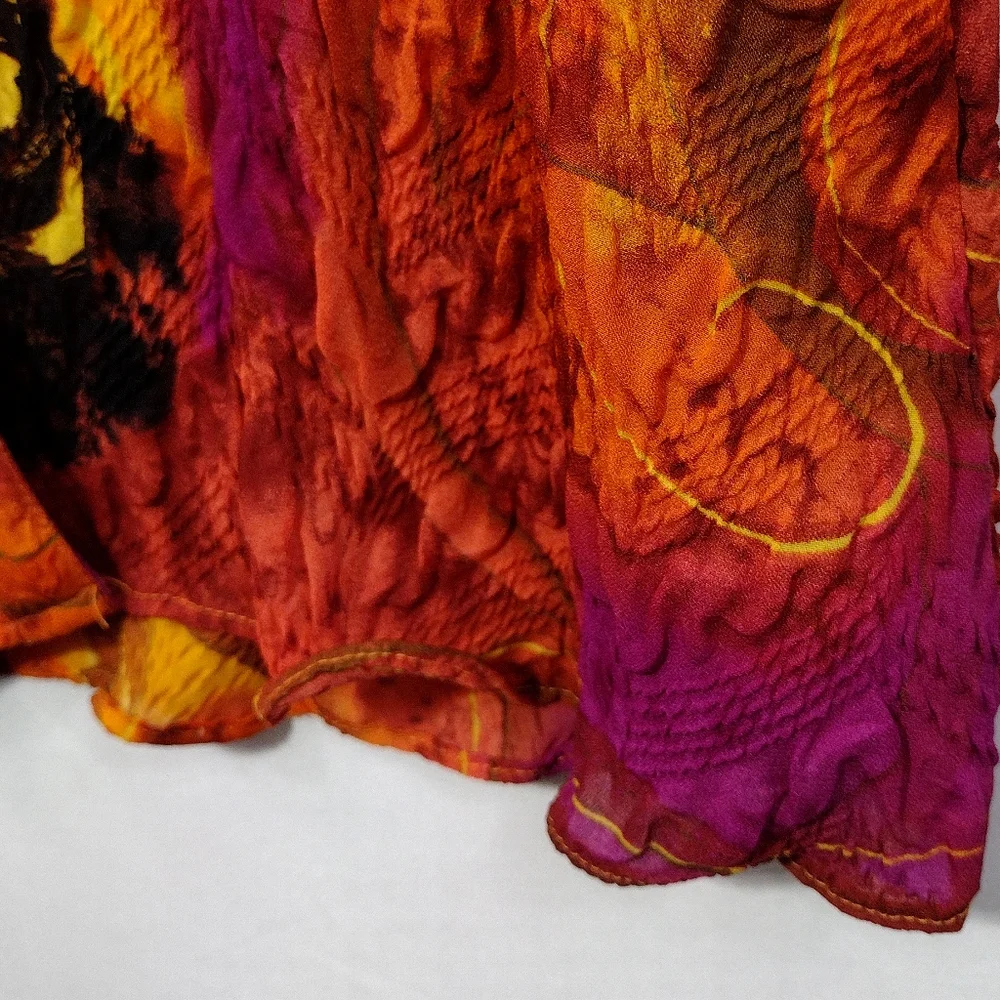 Milano Floral Tie Dye Button Shirt Womens L Orange Black Artsy Grunge Rockabilly - Picture 4 of 8